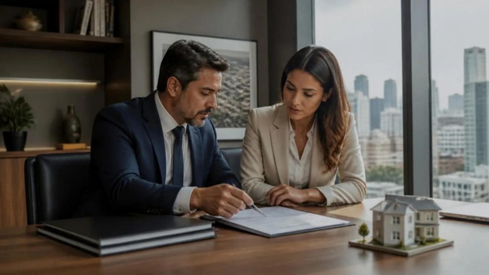 Imagem ilustrativa: advogados analisando contrato imobiliário em escritório
