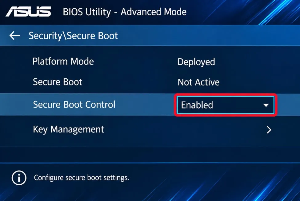 ativando secure boot control na bios