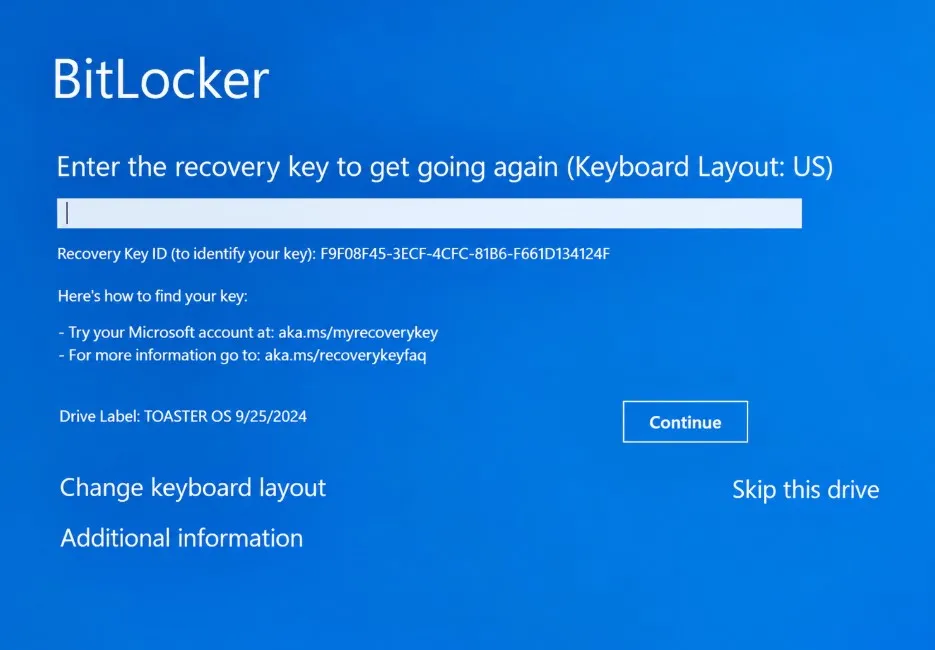 BitLocker pedindo chave apos atualização

