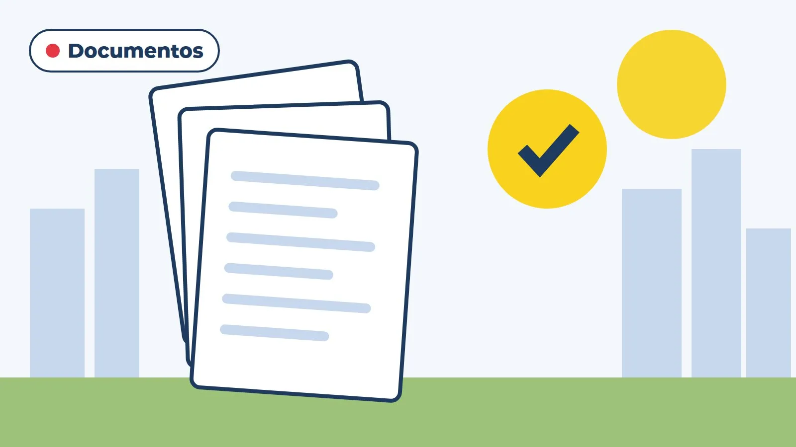 Ilustração de documentos com selo de conferido