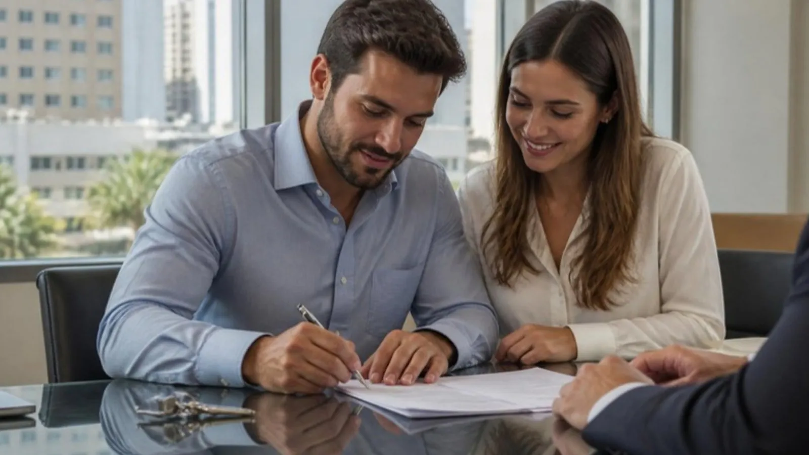 Comprador assinando documentos de compra de imóvel (imagem ilustrativa)