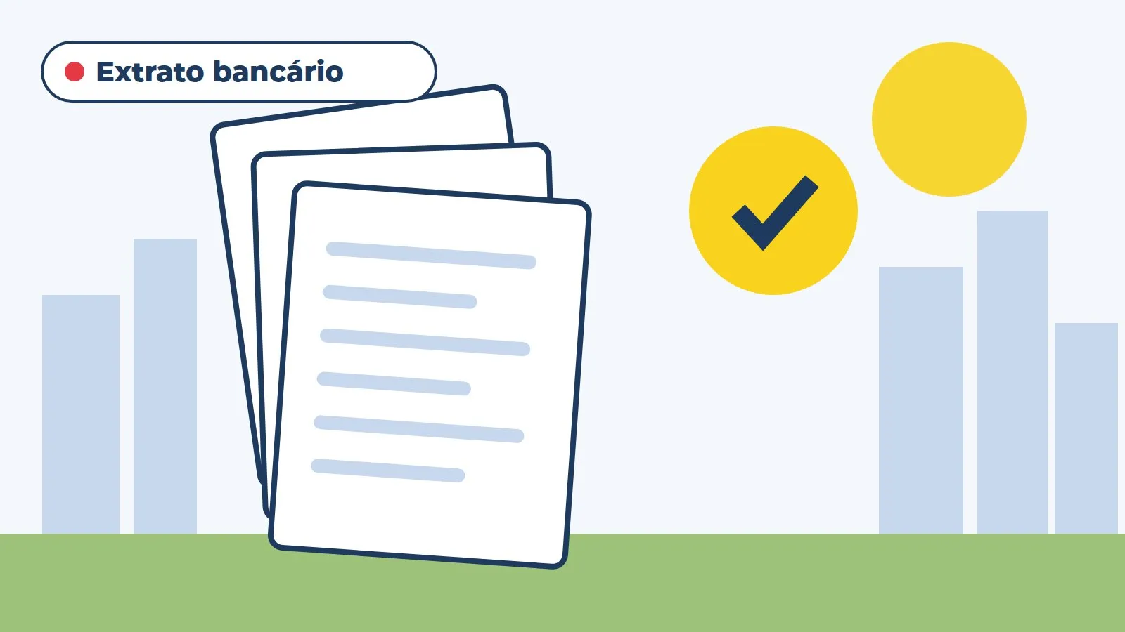 Ilustração de extratos bancários com selo de conferido