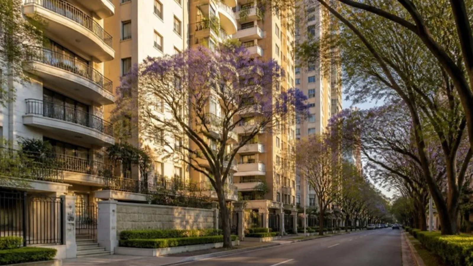 Rua arborizada com ipês e prédios residenciais em Moema, São Paulo (imagem ilustrativa)