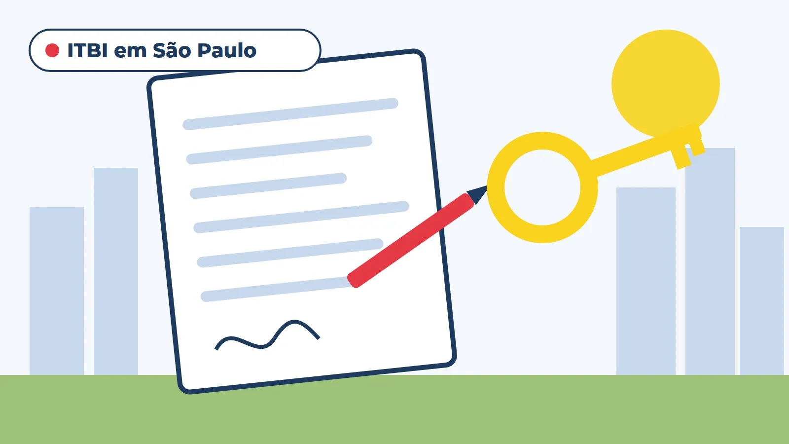 Ilustração de contrato e chave representando o ITBI
