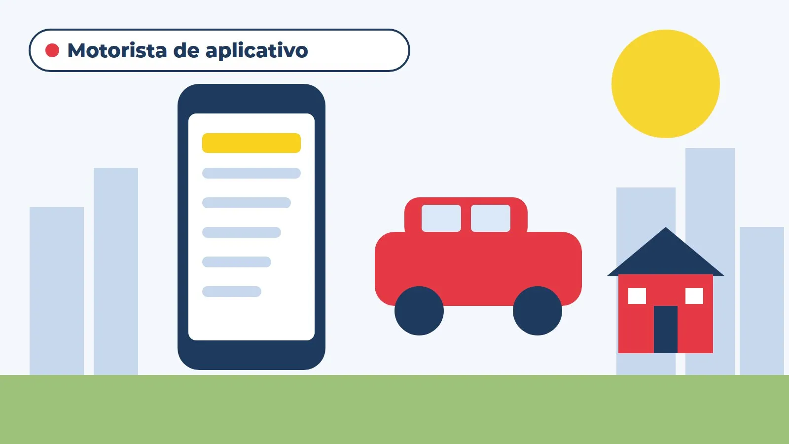 Ilustração de celular e carro de motorista de aplicativo