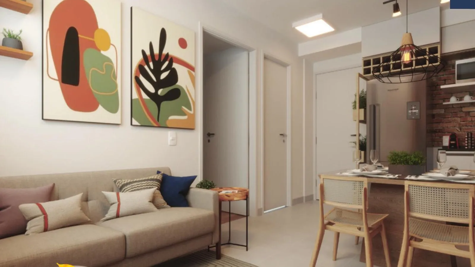 Sala de estar de apartamento decorado do Tucumã, da Tenda (imagem ilustrativa do book)