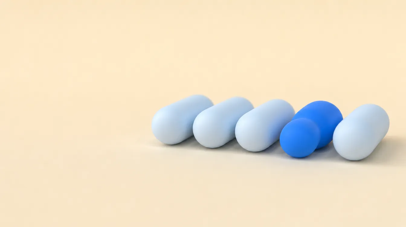 Ilustração em close de cinco formas arredondadas lado a lado sobre fundo creme, quatro delas iguais entre si e em azul-claro, e a segunda da direita com um lóbulo a mais e em azul vivo.