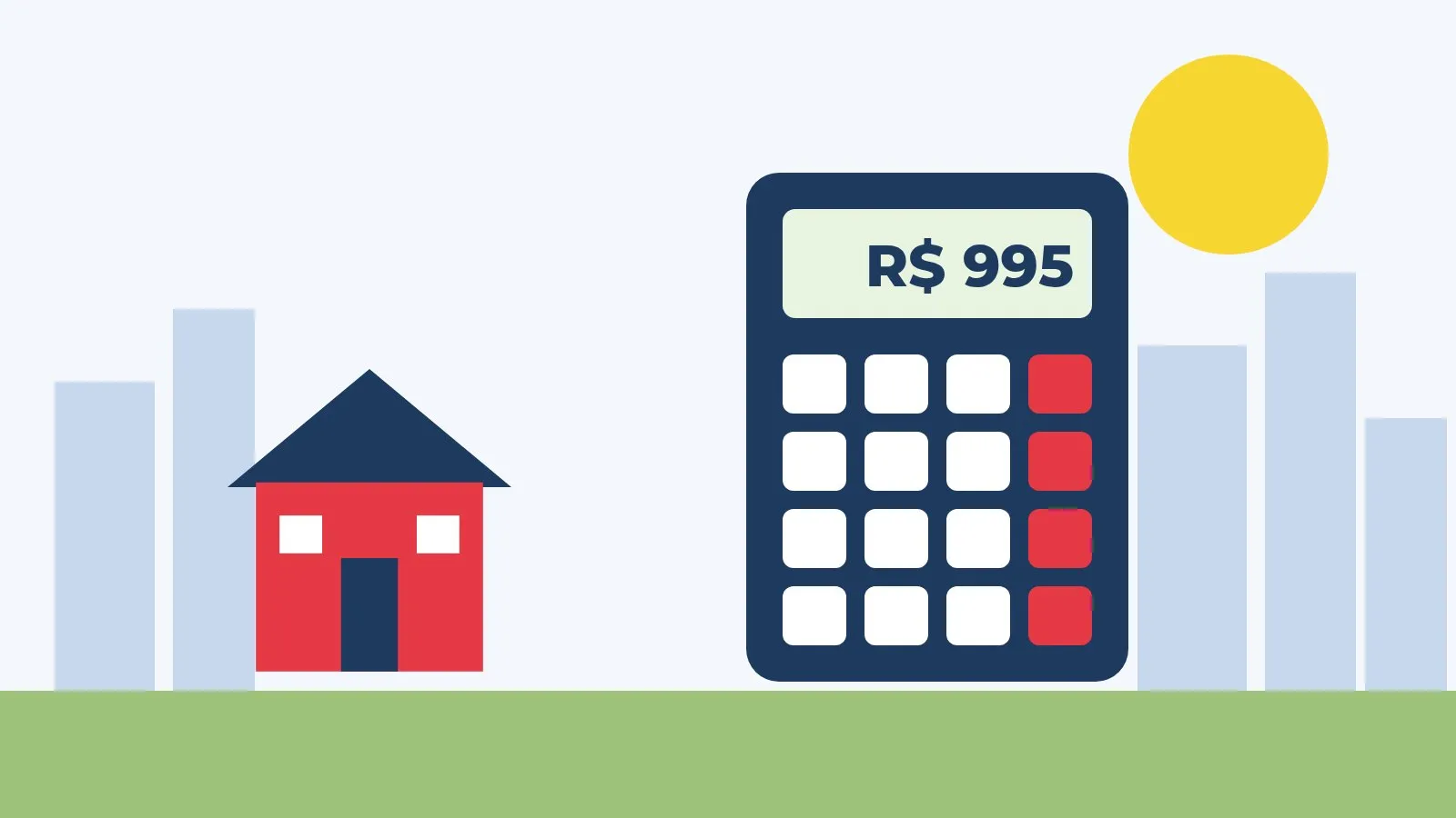 Ilustração de calculadora e casa representando a simulação do Minha Casa Minha Vida