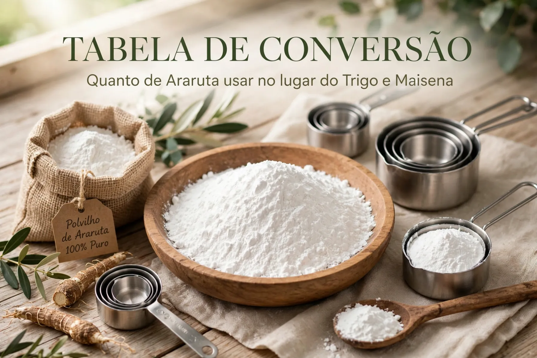 tabela de conversão polvilho de araruta substituir farinha de trigo